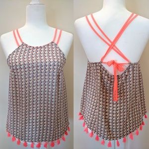 NWOT Miss Me Pink Tassel Cross Back Tank Top